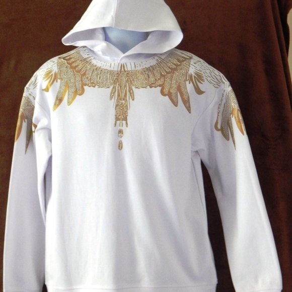 NEW MEN HEADS OR TAILS Rhinestone Glitter HOODIE PULLOVER SWEATSHIRT White - Picture 2 of 5
